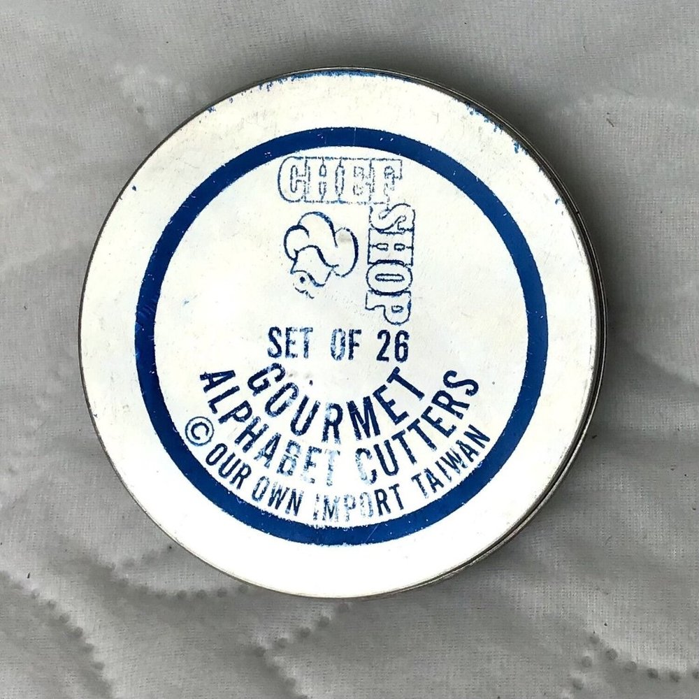 Vintage Chef Shop 26 Metal Gourmet Alphabet 1" Letters Cutters In Tin Container